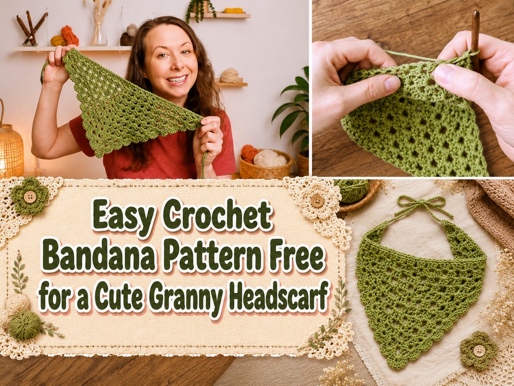 Easy Crochet Bandana Pattern Free for a Cute Granny Headscarf1