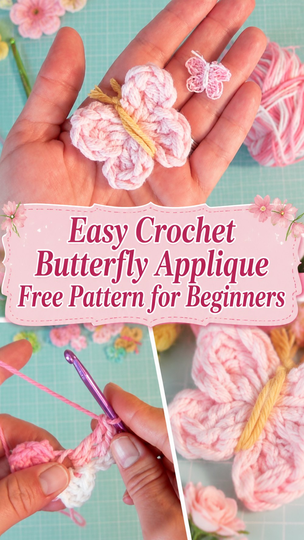 Easy Crochet Butterfly Applique Free Pattern for Beginners - Yarn Nest ...