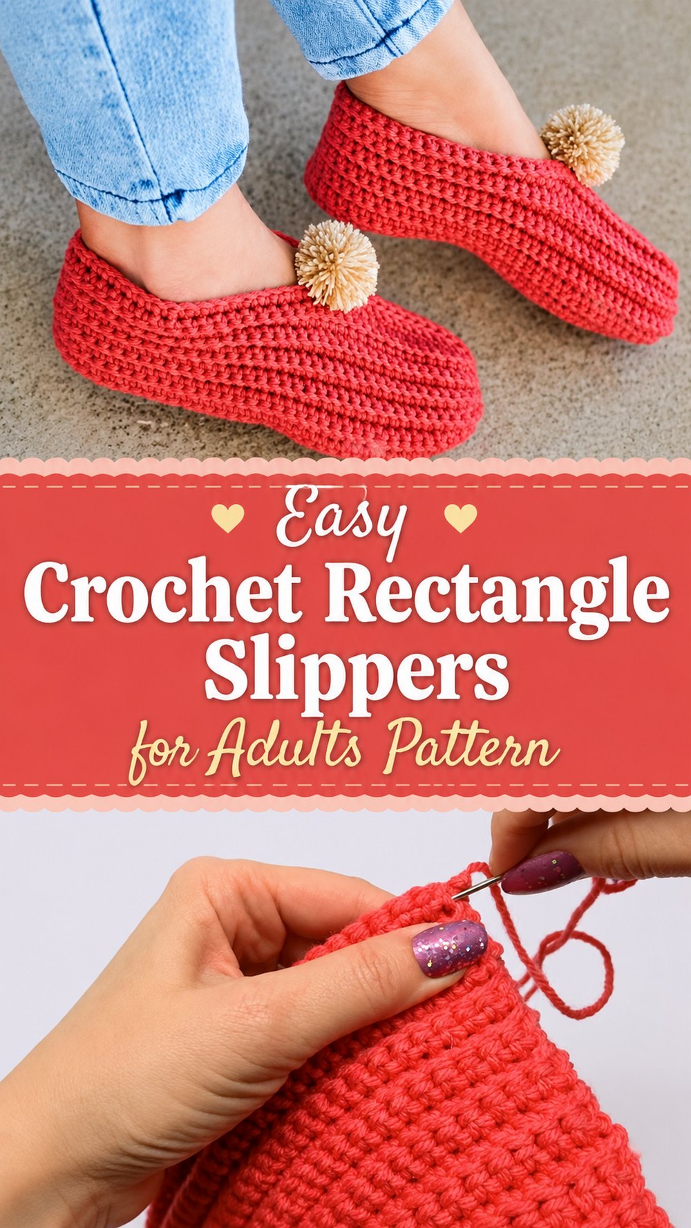 Easy Crochet Rectangle Slippers for Adults Pattern