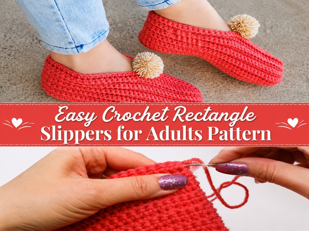 Easy Crochet Rectangle Slippers for Adults Pattern1