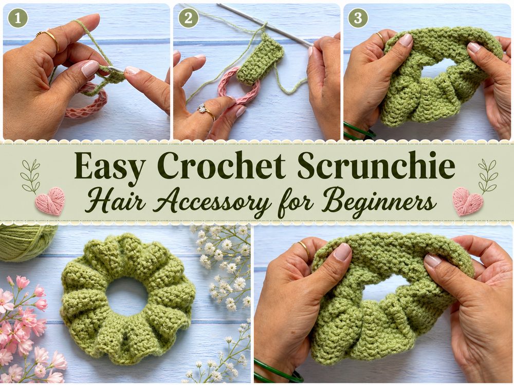 Easy Crochet Scrunchie Hair Accessory for Beginners Free Tutorial1