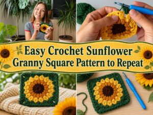 Easy Crochet Sunflower Granny Square Pattern to Repeat1