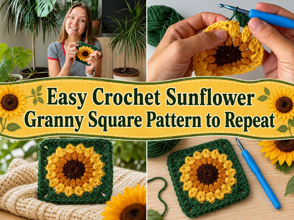 Easy Crochet Sunflower Granny Square Pattern to Repeat1