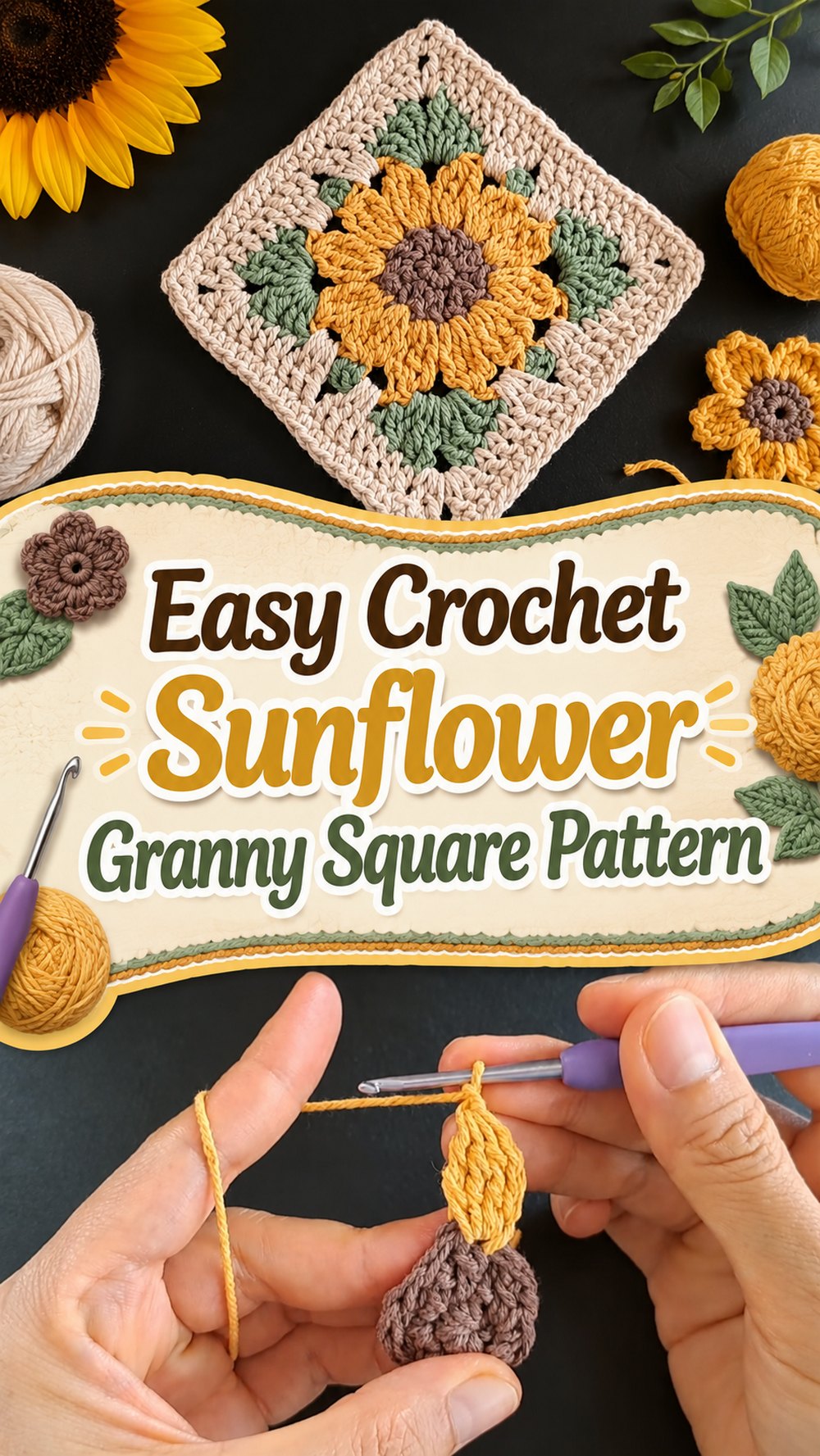 Easy Crochet Sunflower Granny Square Pattern