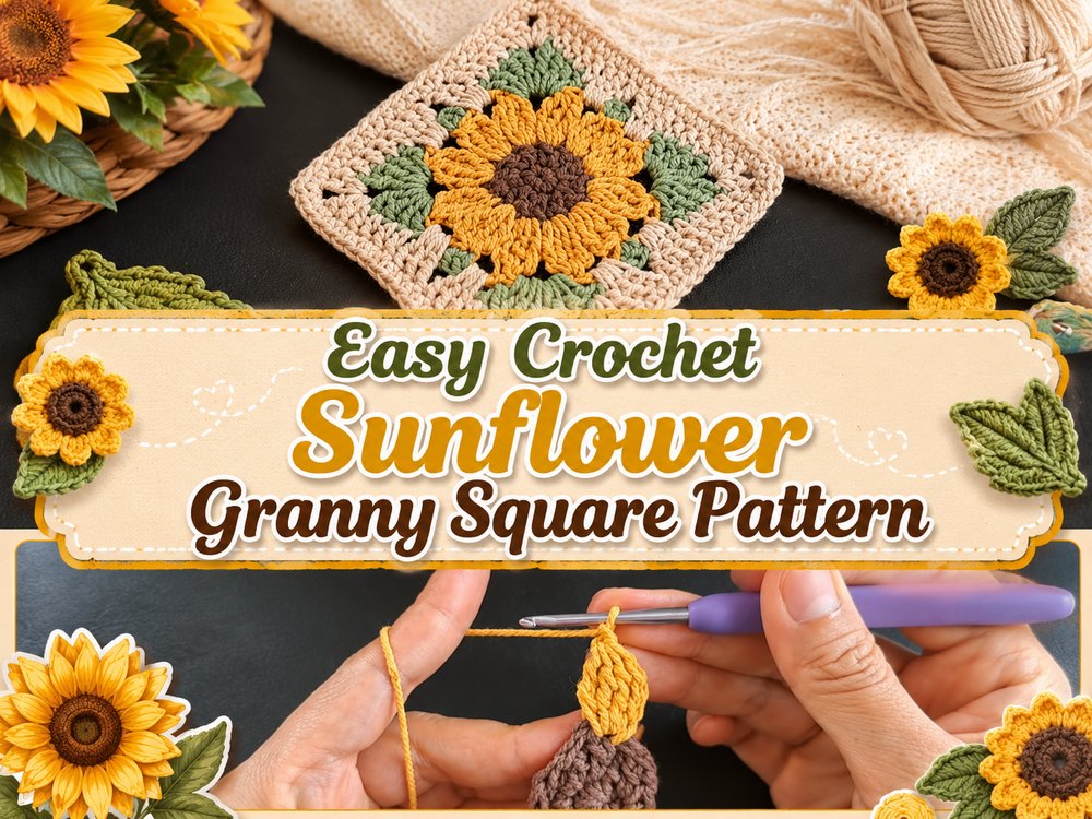 Easy Crochet Sunflower Granny Square Pattern1
