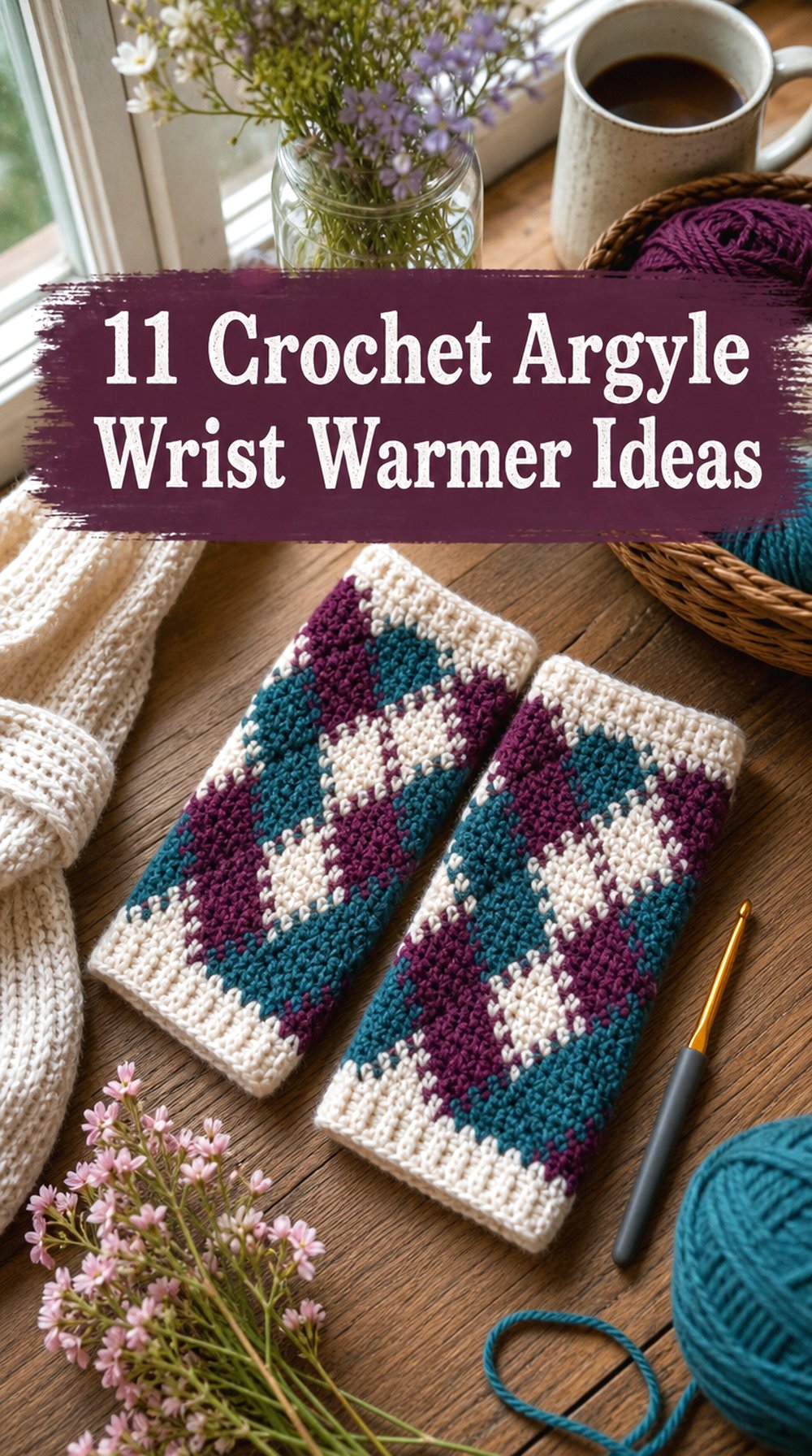 11 Crochet Argyle Wrist Warmer Ideas