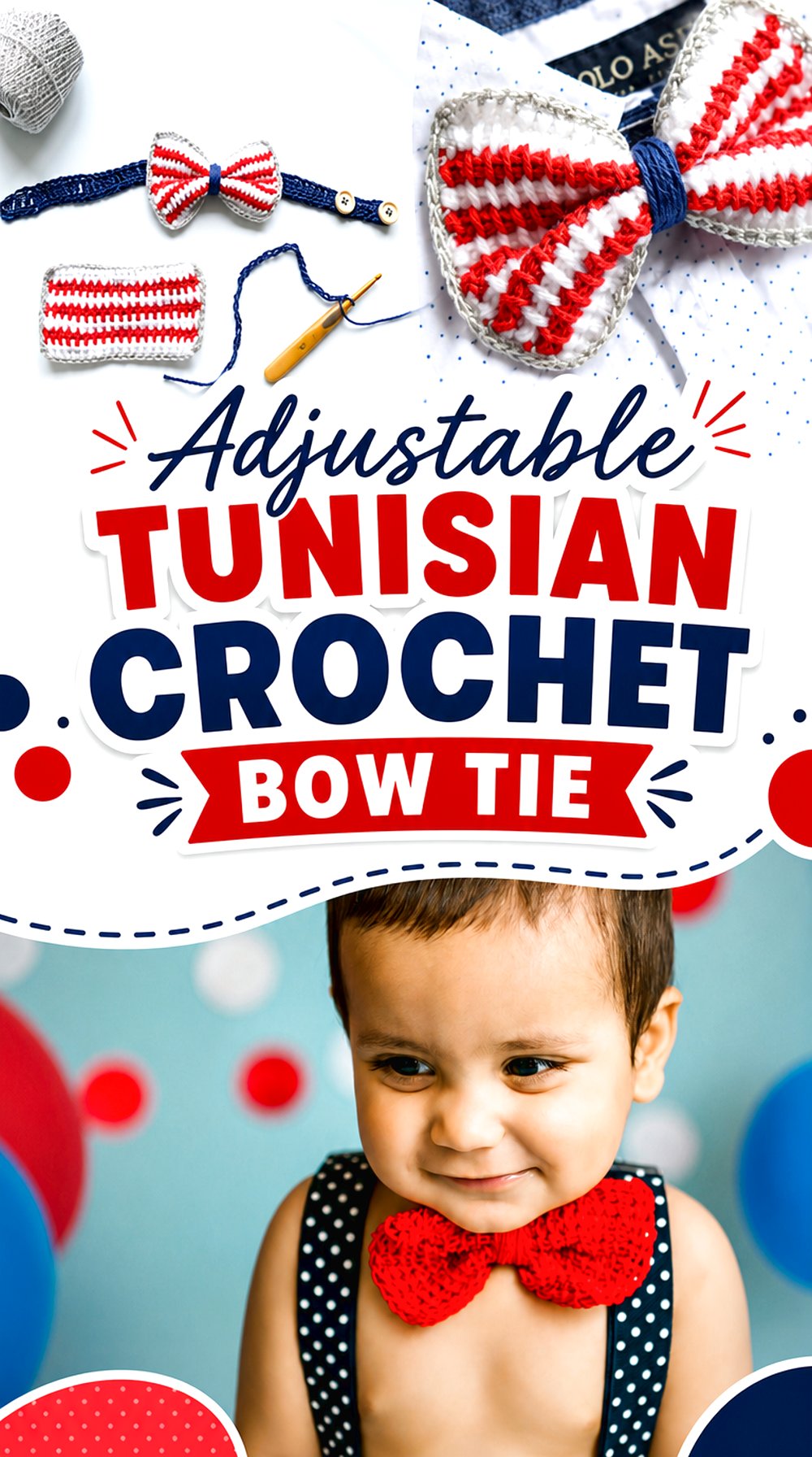 Adjustable Tunisian Crochet Bow Tie