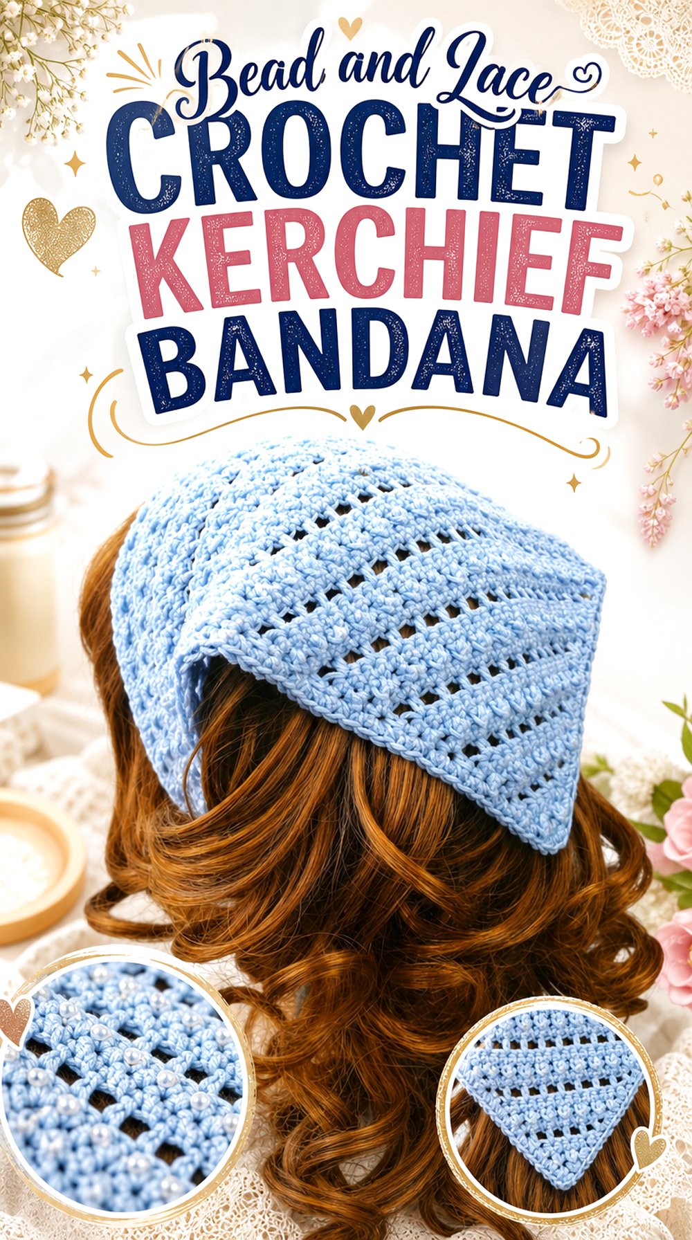 Bead and Lace Crochet Kerchief Bandana