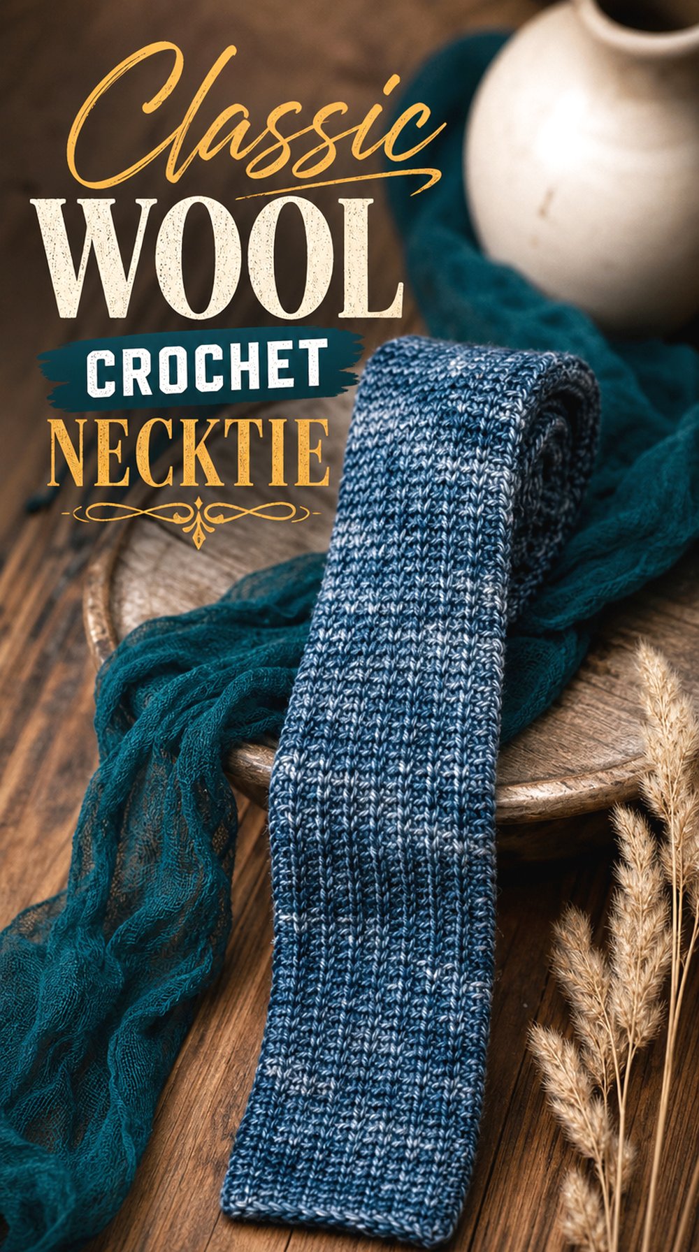 Classic Wool Crochet Necktie