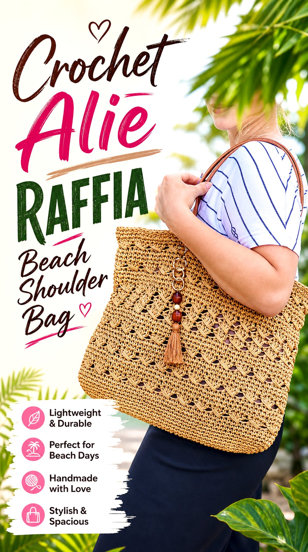Crochet Alie Raffia Beach Shoulder Bag
