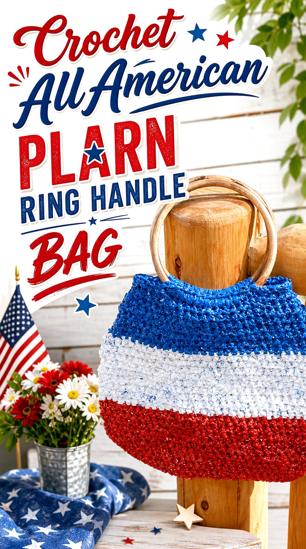 Crochet All American Plarn Ring Handle Bag