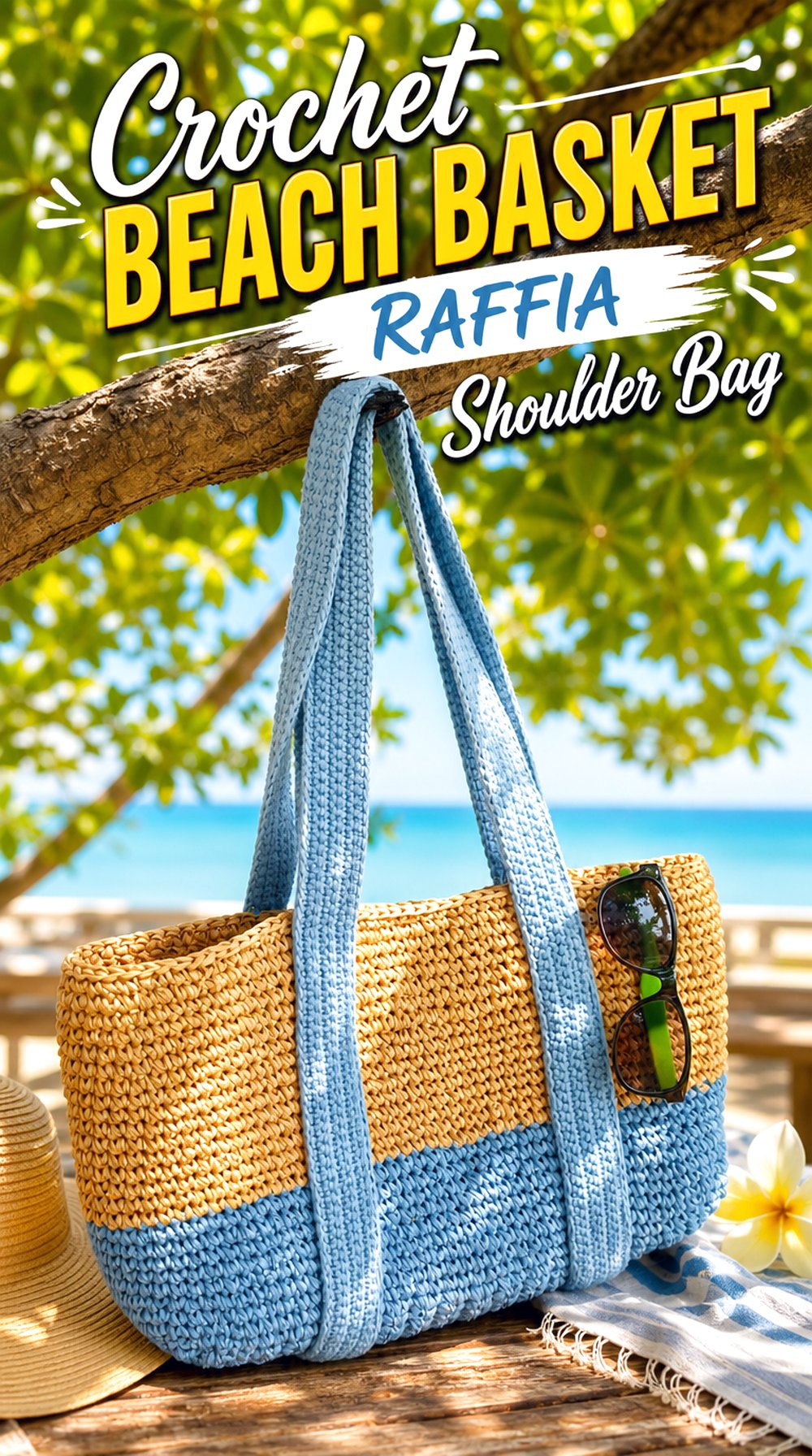 Crochet Beach Basket Raffia Shoulder Bag