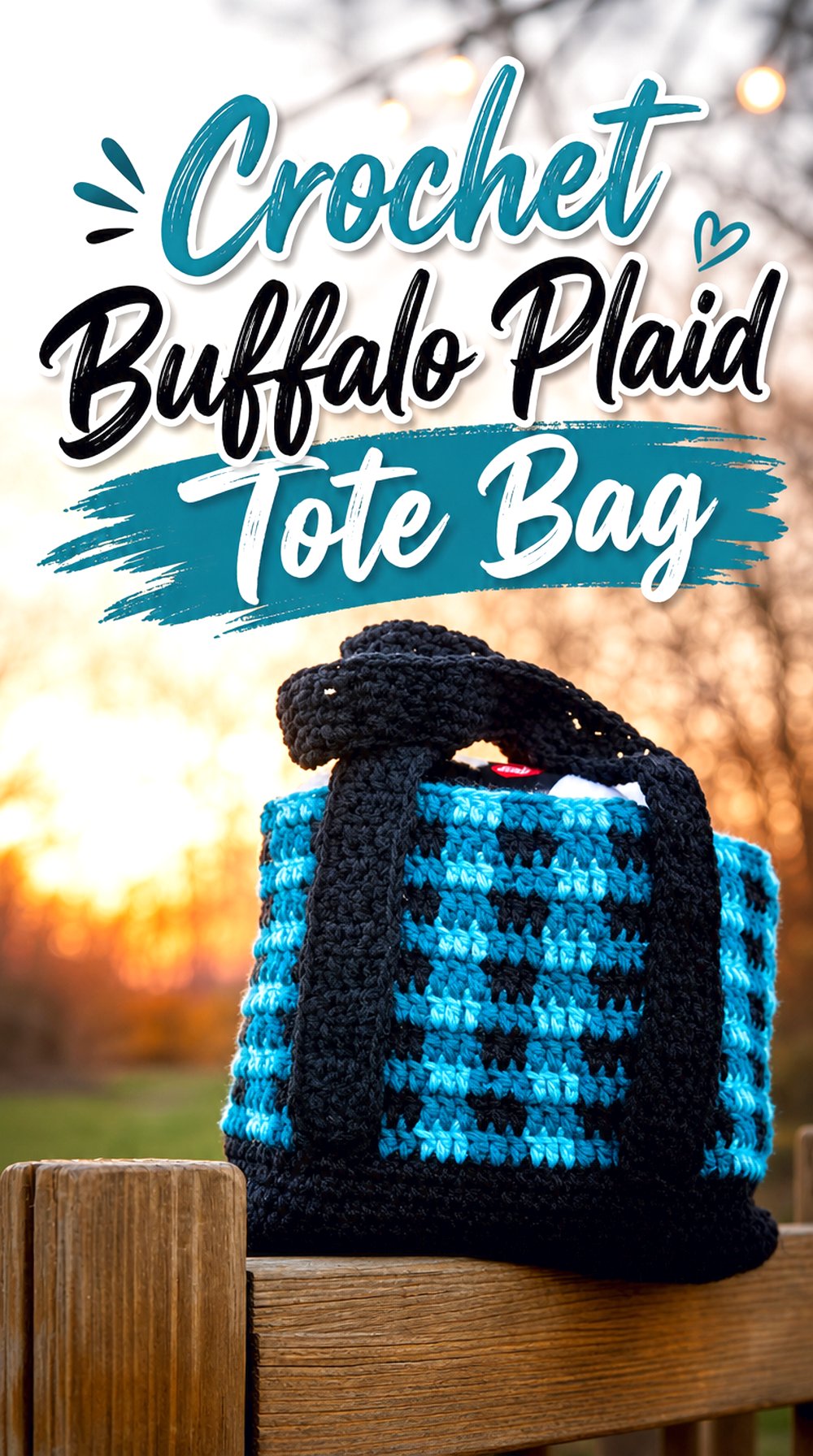 Crochet Buffalo Plaid Tote Bag