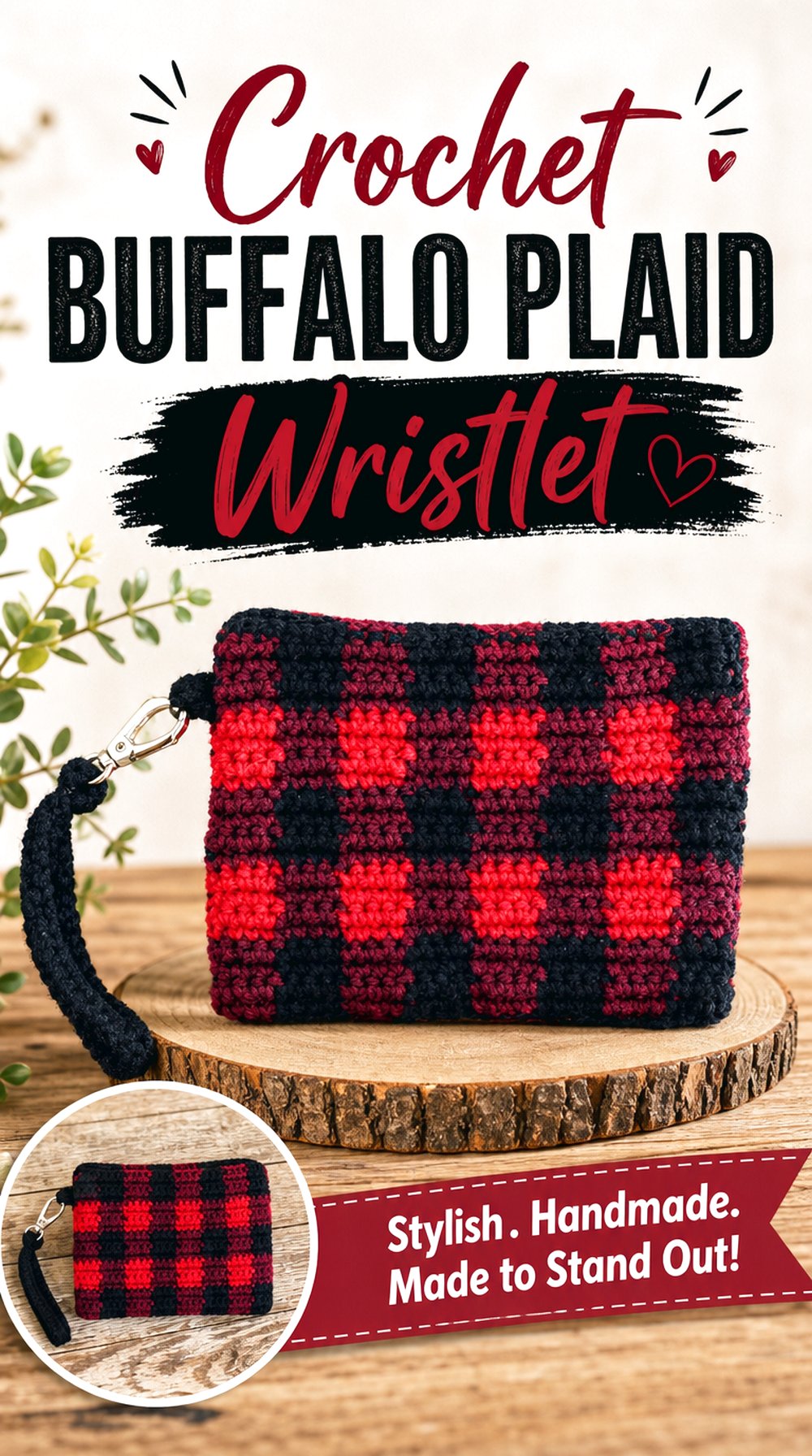 Crochet Buffalo Plaid Wristlet