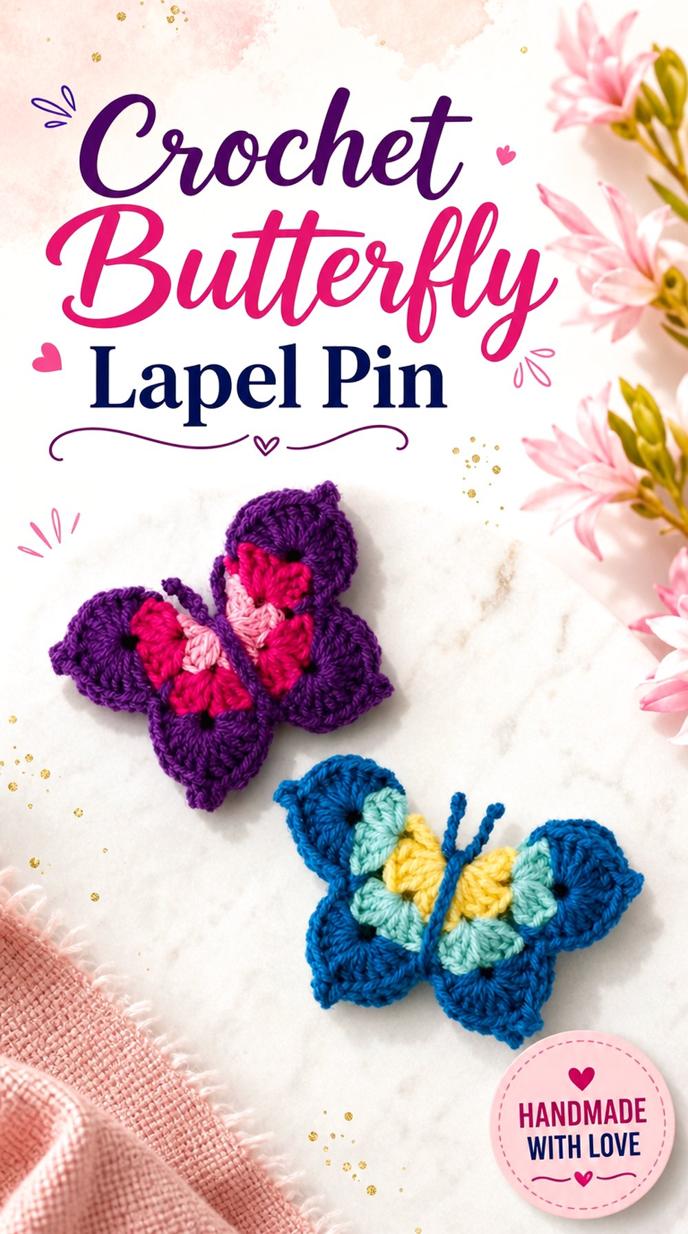 Crochet Butterfly Lapel Pin