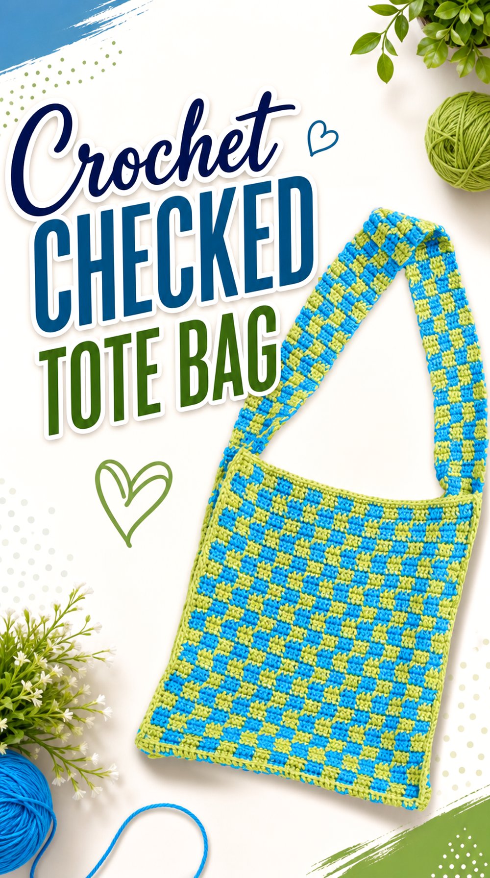 Crochet Checked Tote Bag