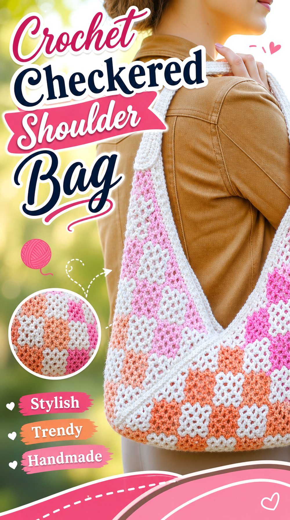 Crochet Checkered Shoulder Bag