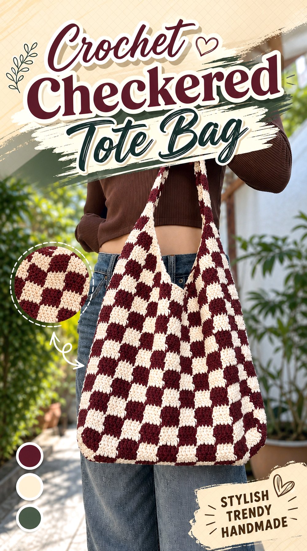 Crochet Checkered Tote Bag