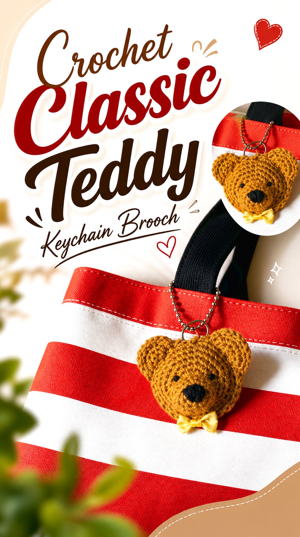 Crochet Classic Teddy Keychain Brooch