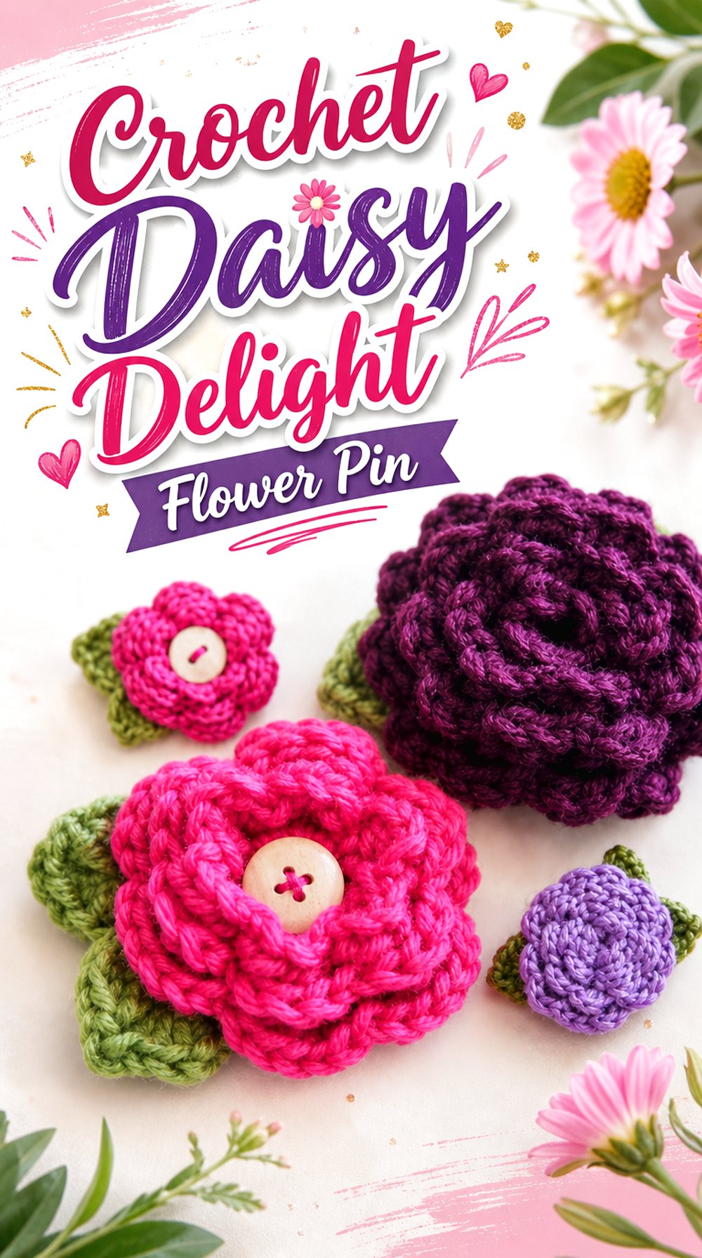 Crochet Daisy Delight Flower Pin