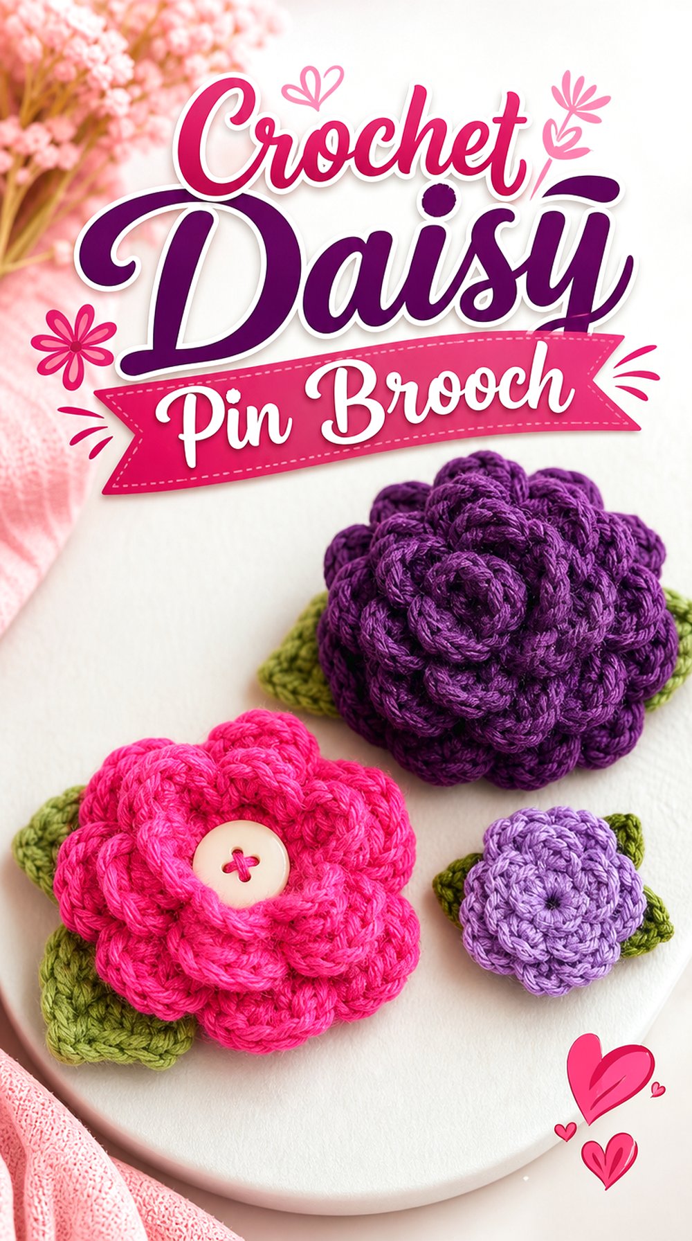 Crochet Daisy Pin Brooch