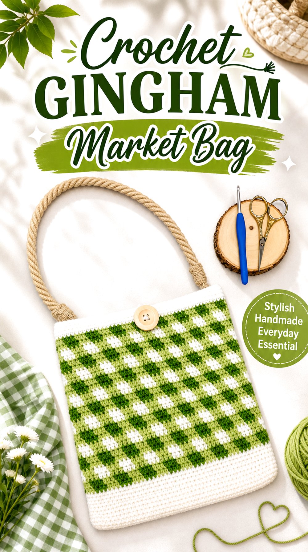 Crochet Gingham Market Bag