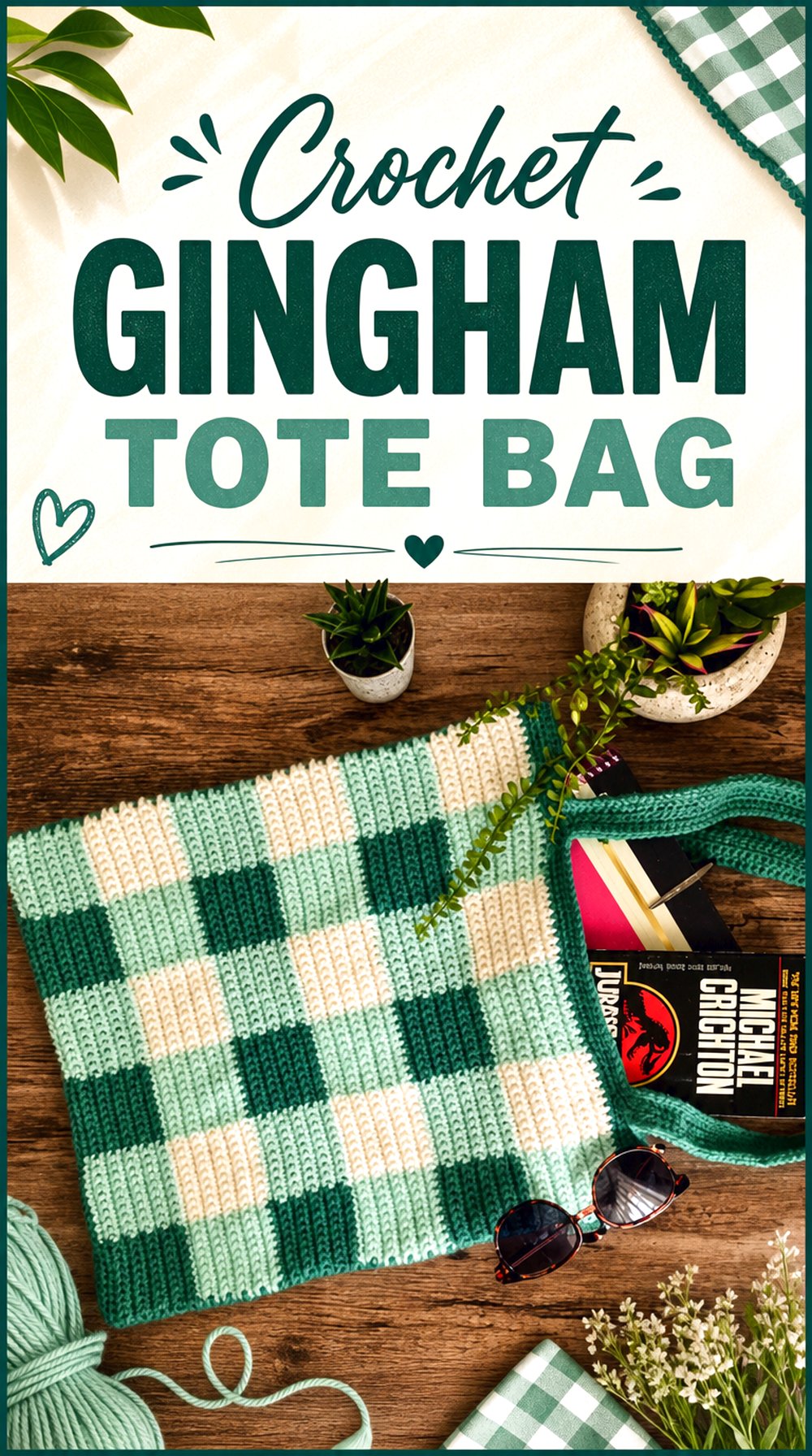 Crochet Gingham Tote Bag