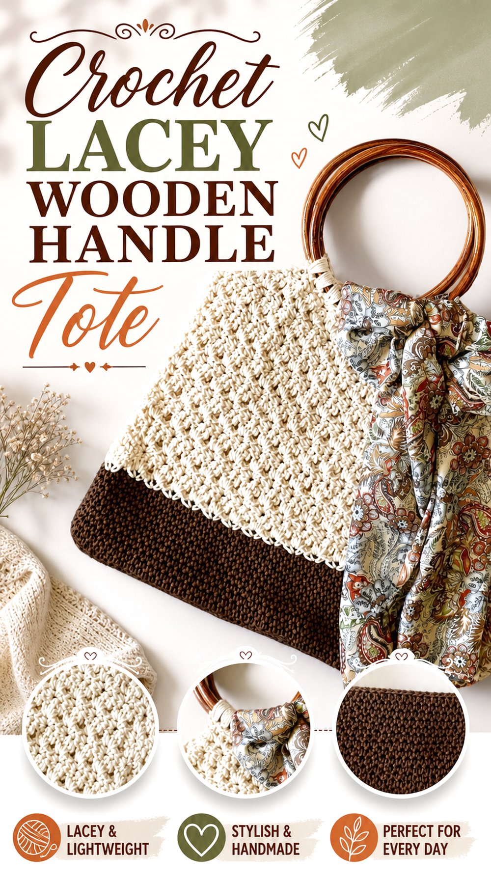 Crochet Lacey Wooden Handle Tote