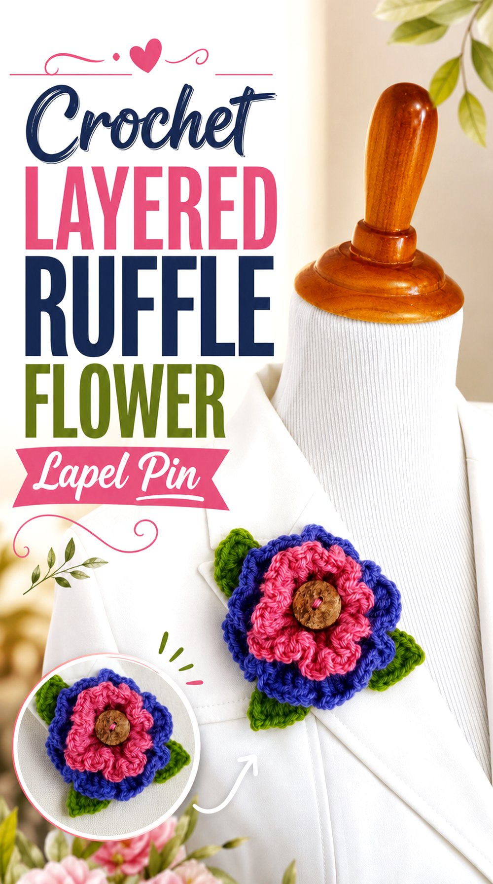 Crochet Layered Ruffle Flower Lapel Pin