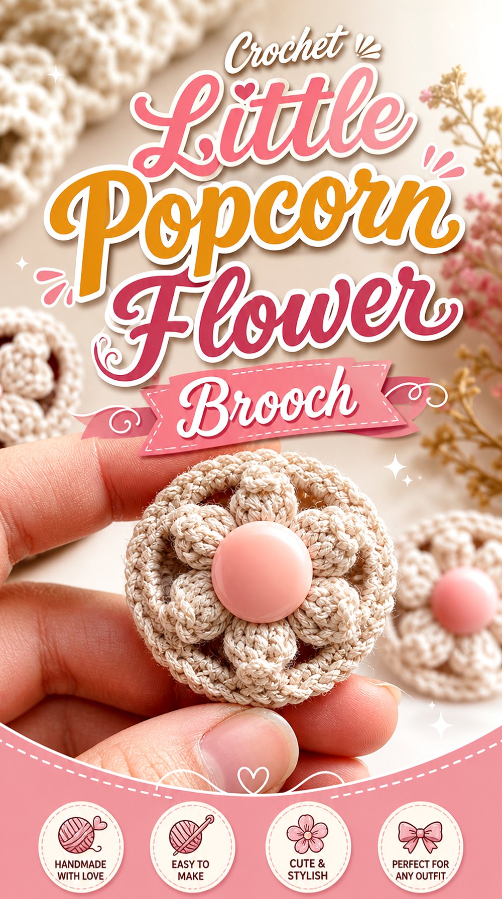 Crochet Little Popcorn Flower Brooch