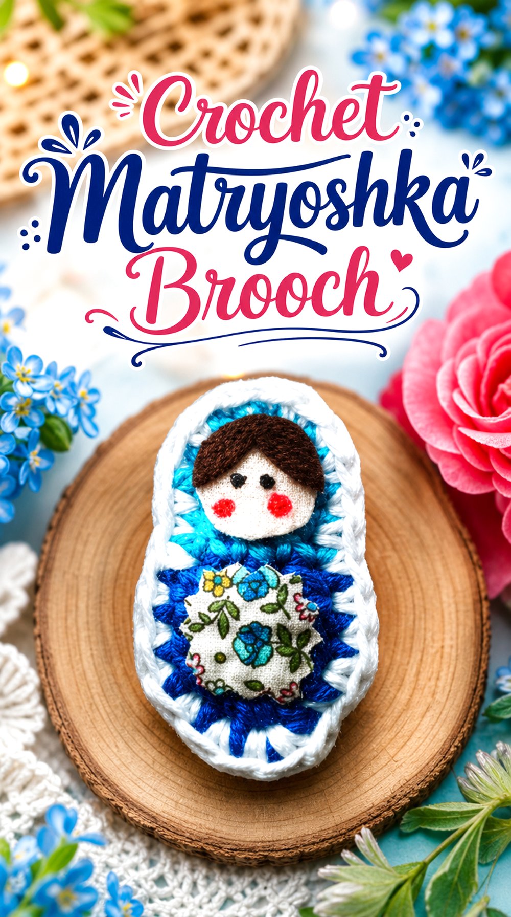 Crochet Matryoshka Brooch