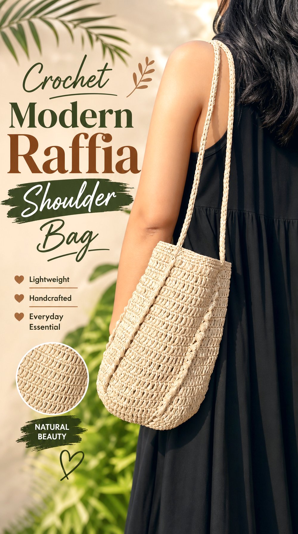 Crochet Modern Raffia Shoulder Bag
