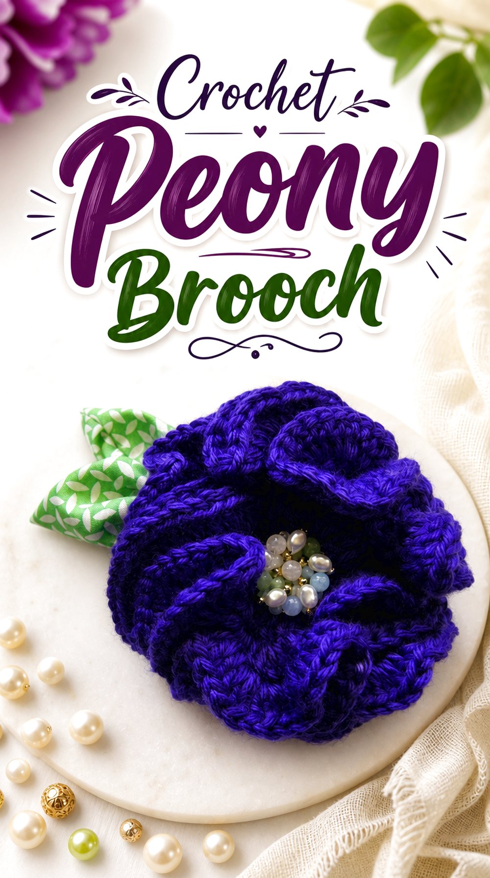 Crochet Peony Brooch