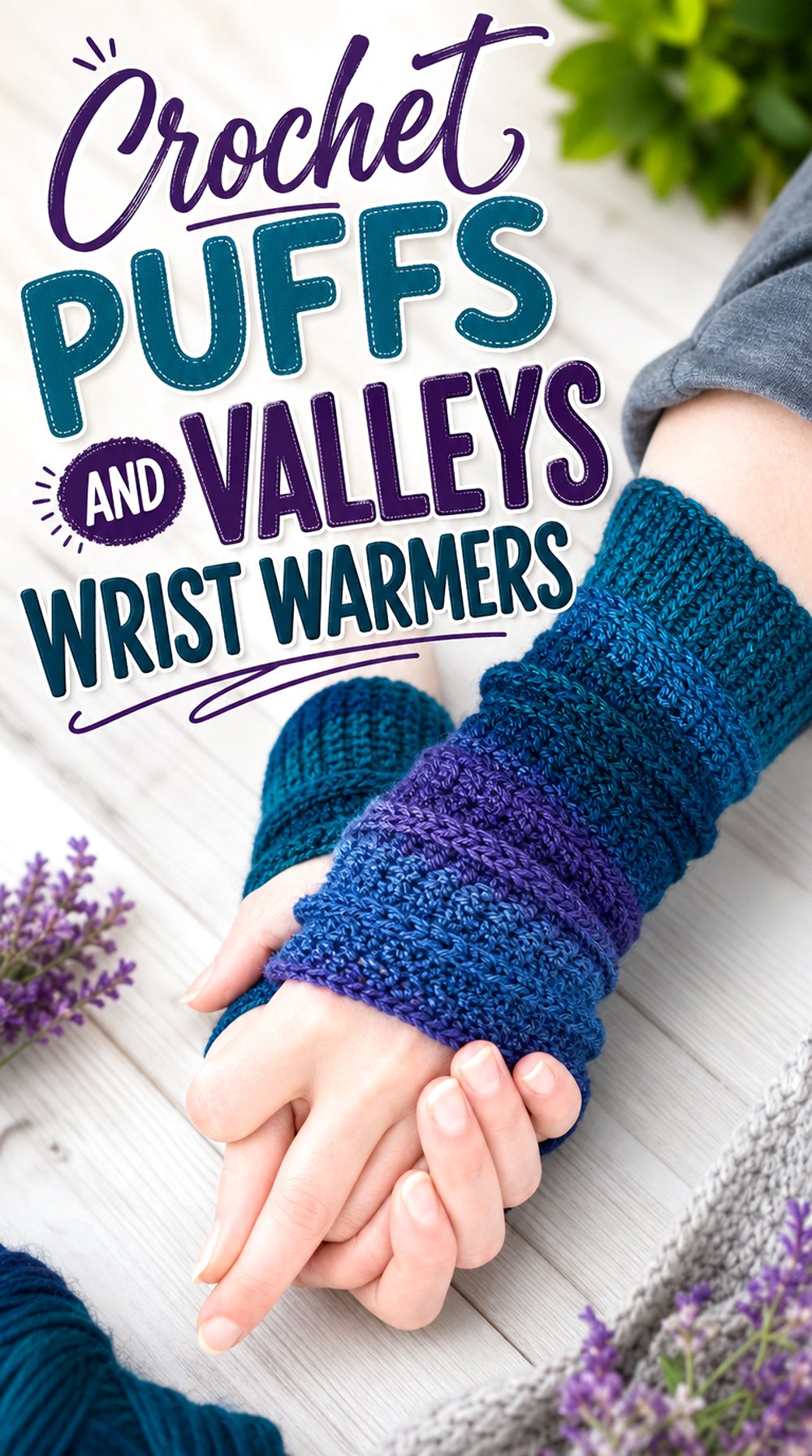 Crochet Puffs and Valleys Wrist Warmers