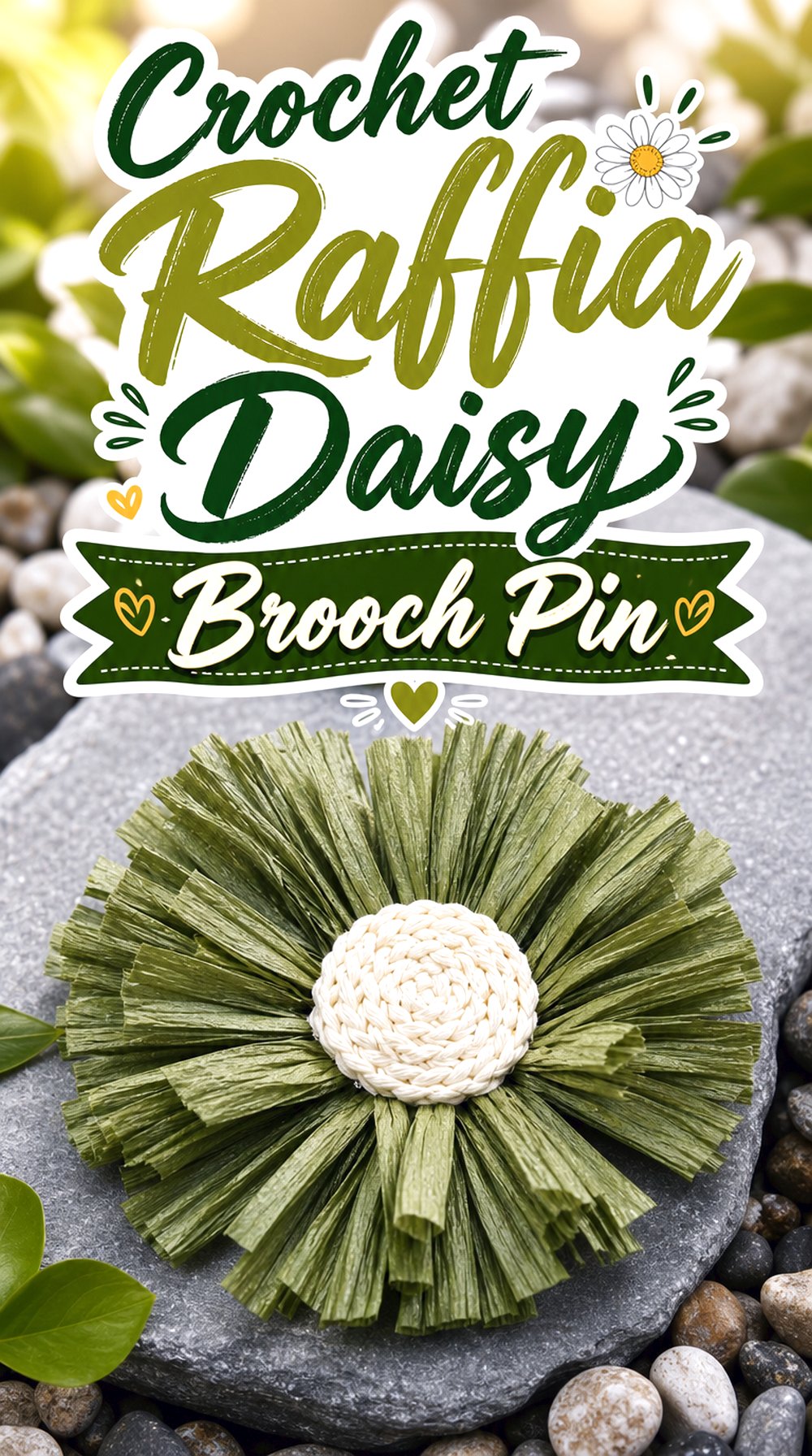 Crochet Raffia Daisy Brooch Pin