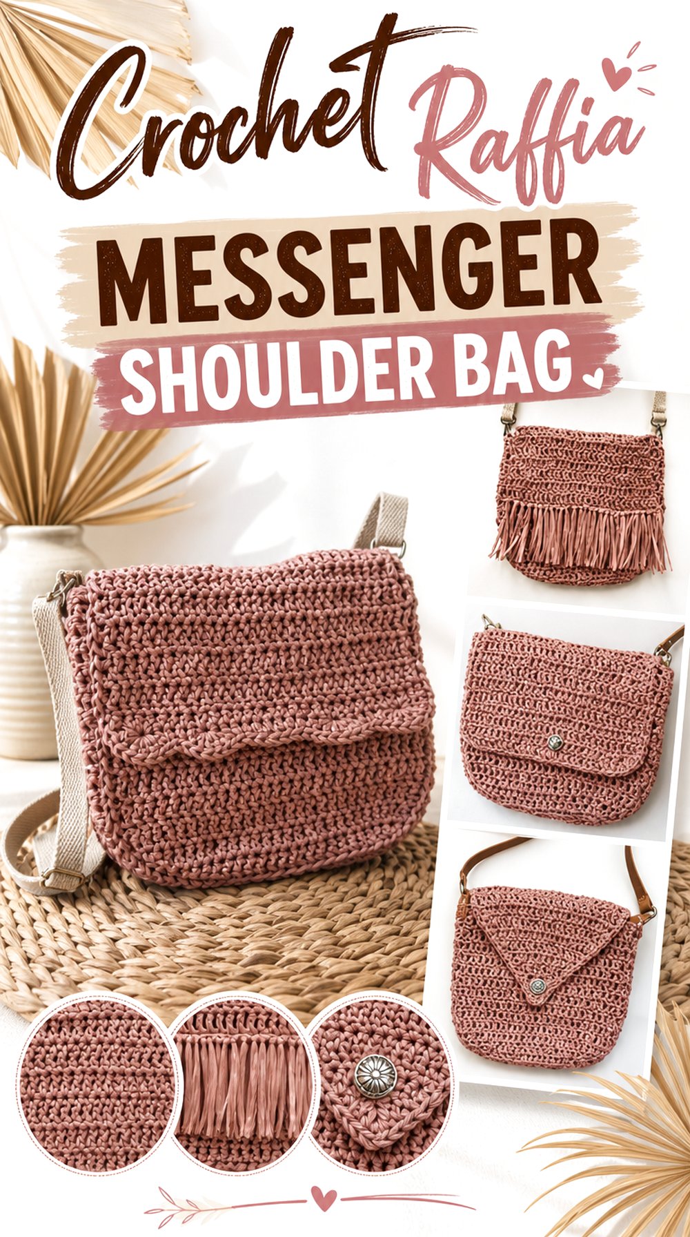 Crochet Raffia Messenger Shoulder Bag