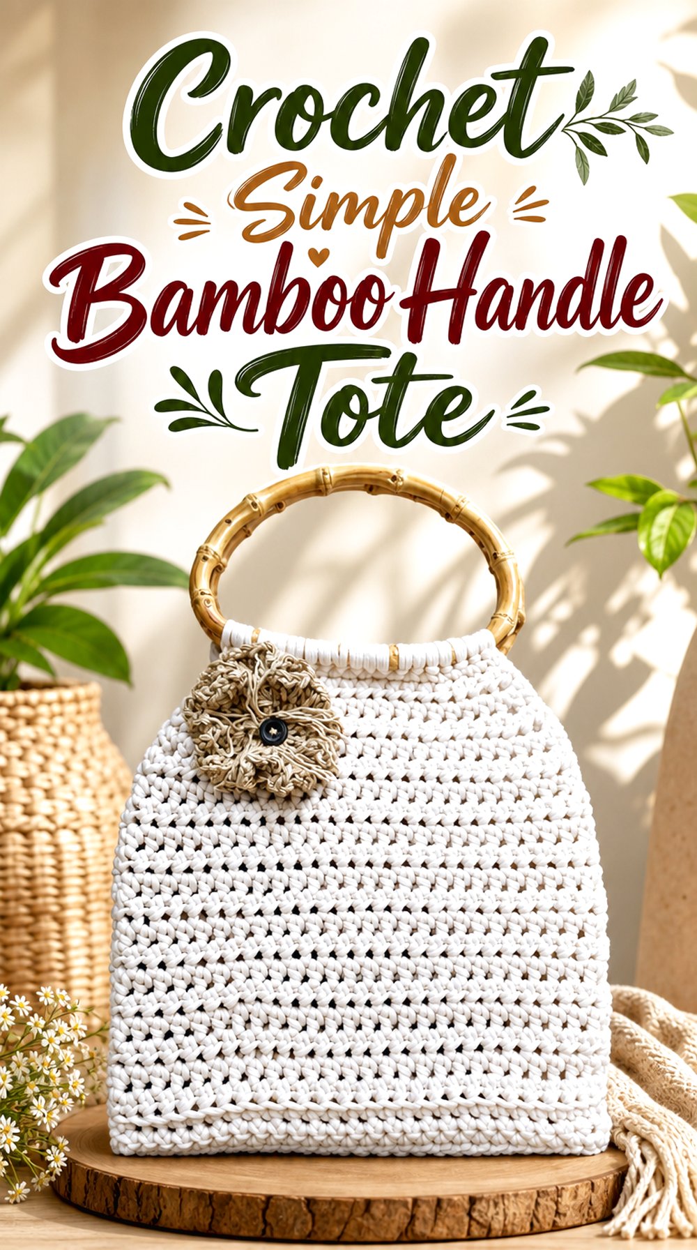 Crochet Simple Bamboo Handle Tote