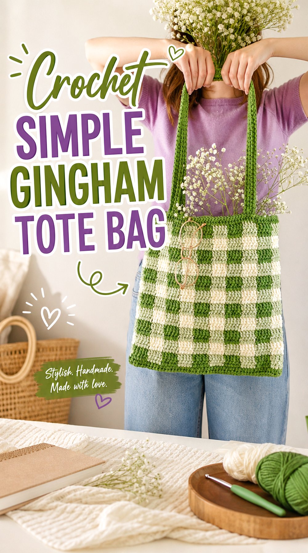 Crochet Simple Gingham Tote Bag