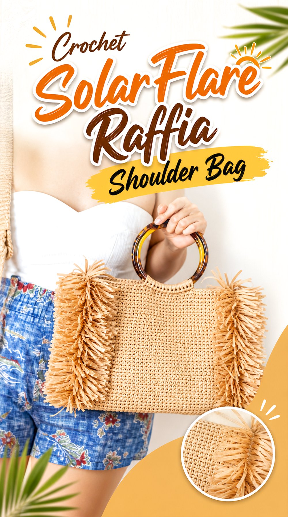 Crochet SolarFlare Raffia Shoulder Bag