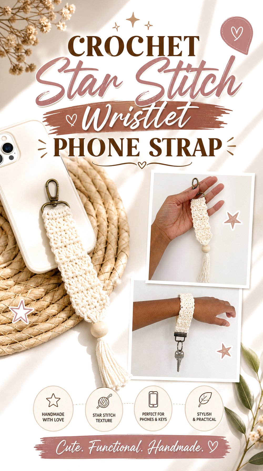 Crochet Star Stitch Wristlet Phone Strap