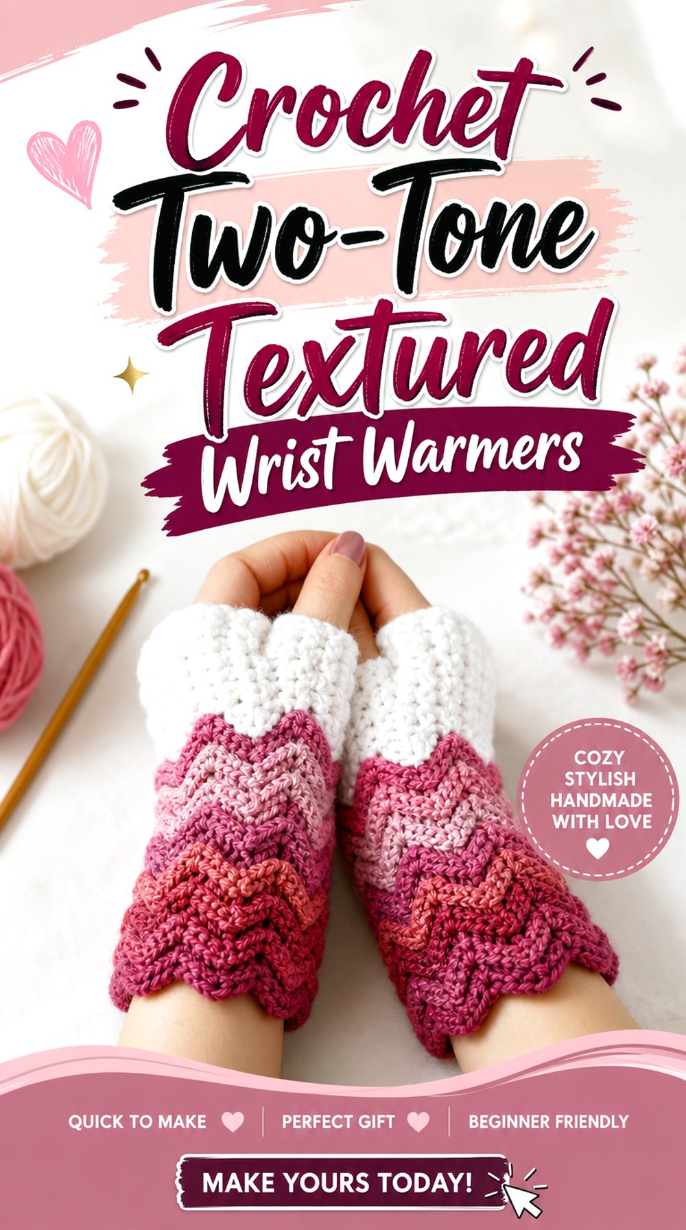 Crochet Two-Tone Textured Wrist Warmers