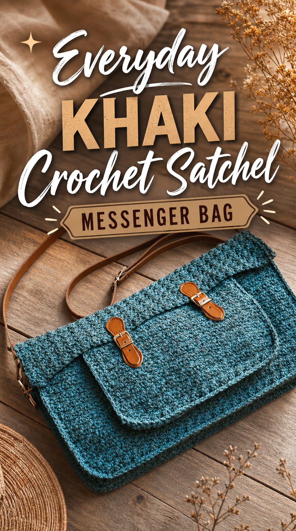 Everyday Khaki Crochet Satchel Messenger Bag