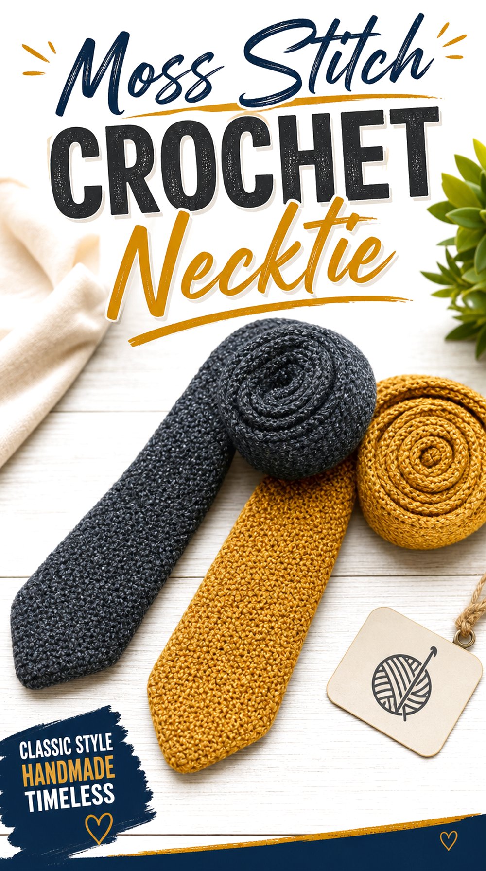 Moss Stitch Crochet Necktie