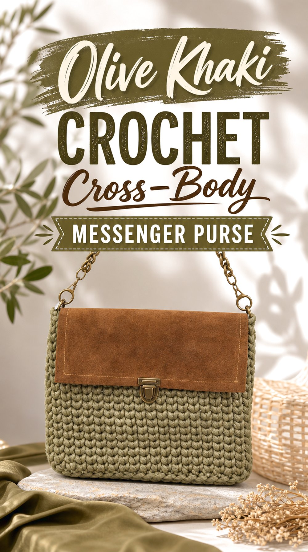 Olive Khaki Crochet Cross-Body Messenger Purse