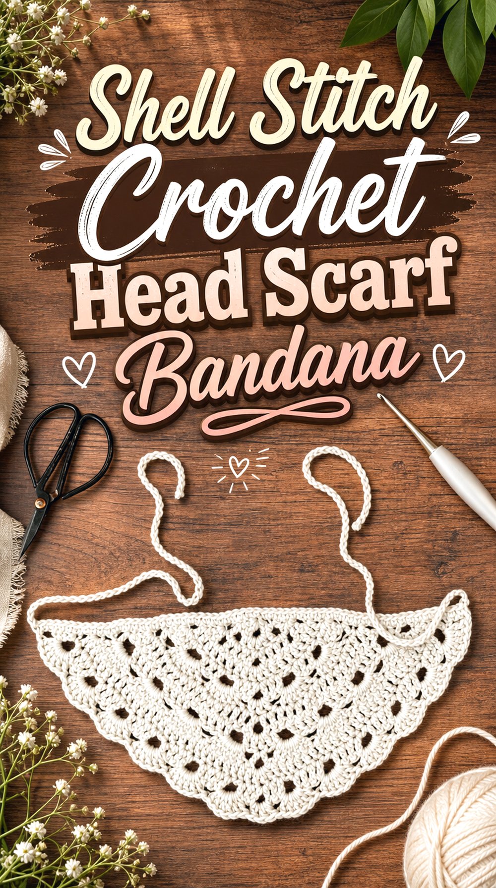Shell Stitch Crochet Head Scarf Bandana