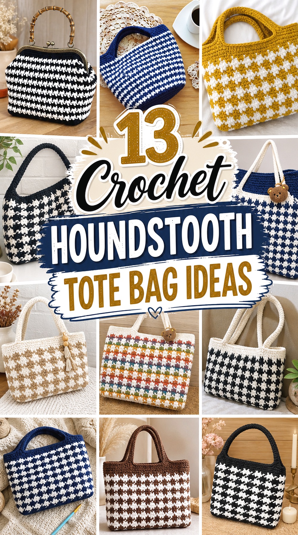 Crochet Houndstooth Tote Bag Ideas