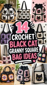 14 Crochet Black Cat Granny Square Bag Ideas