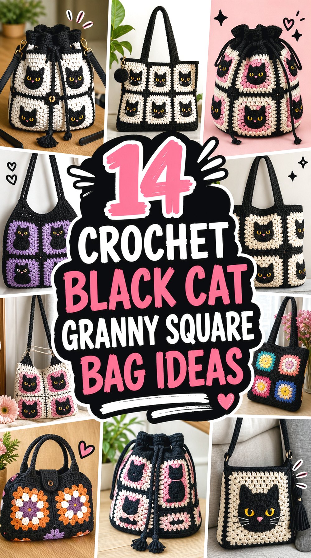 14 Crochet Black Cat Granny Square Bag Ideas
