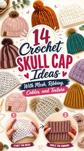 Crochet Skull Cap Ideas With Mesh, Ribbing, Cables, and Texture