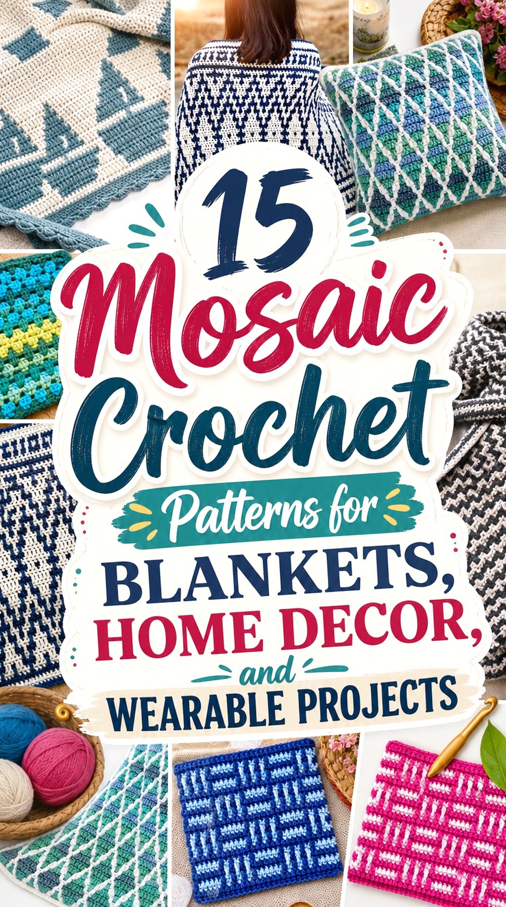 15 Mosaic Crochet Patterns for Blankets, Home Decor, and Wearable Projects